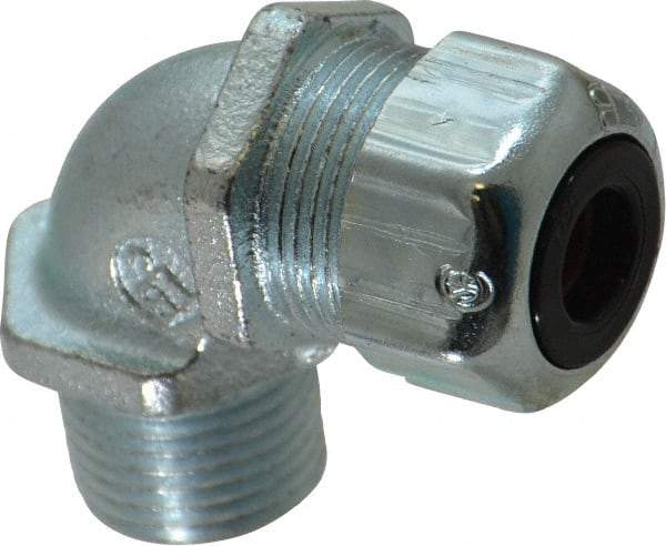 Thomas & Betts - 1/4 to 3/8" Cable Capacity, Liquidtight, Elbow Strain Relief Cord Grip - 1/2 NPT Thread, Iron - A1 Tooling