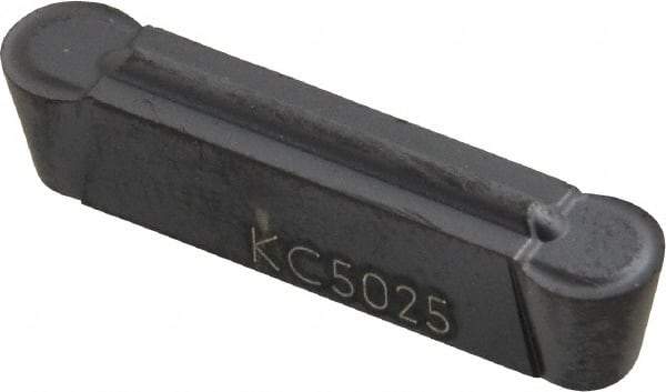 Kennametal - 0500M05R GMP Grade KC5025, 5mm Cutting Width Carbide Grooving Insert - 4.1mm Max Depth of Cut, Neutral, 0.0984" Corner Radius, TiAlN Finish - A1 Tooling