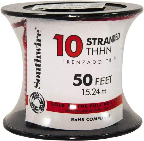 Southwire - THHN/THWN, 10 AWG, 30 Amp, 100' Long, Stranded Core, 19 Strand Building Wire - Red, Thermoplastic Insulation - A1 Tooling