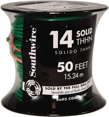 Southwire - THHN/THWN, 14 AWG, 15 Amp, 50' Long, Solid Core, 1 Strand Building Wire - Green, Thermoplastic Insulation - A1 Tooling