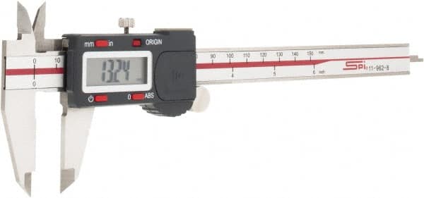 SPI - 0 to 6" Range 0.0005" Resolution, IP54 Electronic Caliper - Stainless Steel with 1.56" Stainless Steel Jaws, 0.001" Accuracy, USB Output - A1 Tooling