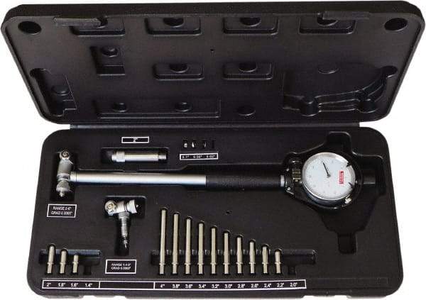 SPI - 15 Anvil, 1.4 to 6" Dial Bore Gage Set - 0.0005" Graduation, 6" Gage Depth, Accurate to 0.0005", Carbide Contact Point - A1 Tooling