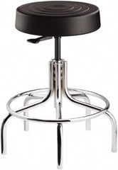 Bevco - 14 Inch Wide x 14-1/2 Inch Deep x 25 Inch High, Tubular Chrome Base, Adjustable Height Swivel Stool - Polyurethane Seat, Black - A1 Tooling