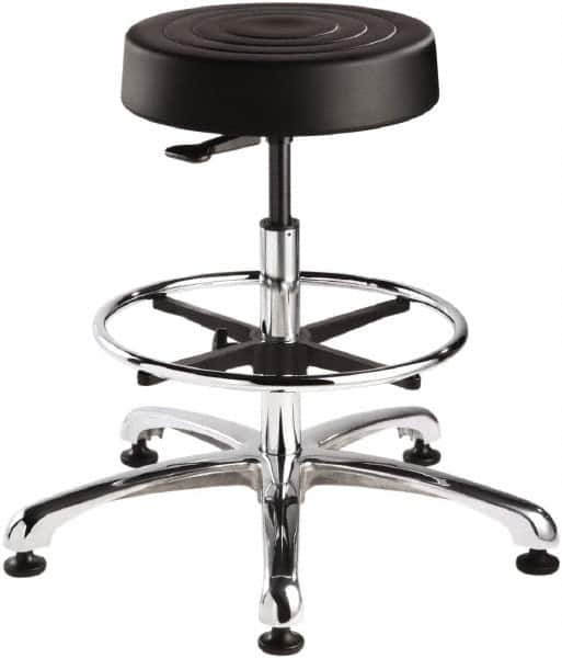 Bevco - 14 Inch Wide x 14-1/2 Inch Deep x 33 Inch High, Polished Aluminum Base, Adjustable Height Swivel Stool - Polyurethane Seat, Black - A1 Tooling