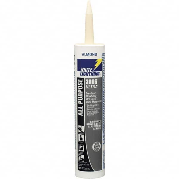 White Lightning - 10 oz Tube Almond Acrylic Latex & Silicone Joint Sealant - -30 to 180°F Operating Temp, 10 min Tack Free Dry Time, 5 to 7 Days Full Cure Time - A1 Tooling