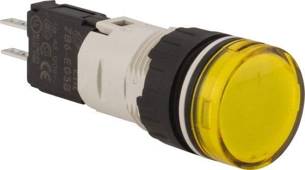 Schneider Electric - 48-120 VAC/VDC Yellow Lens LED Pilot Light - Round Lens, Quick Connect Connector, 18mm Wide, Vibration Resistant - A1 Tooling