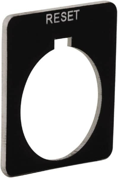 Schneider Electric - Square, Plastic Legend Plate - Reset - Black Background, White Letters, 1.2 Inch Hole Diameter, 1-3/4 Inch Square - A1 Tooling