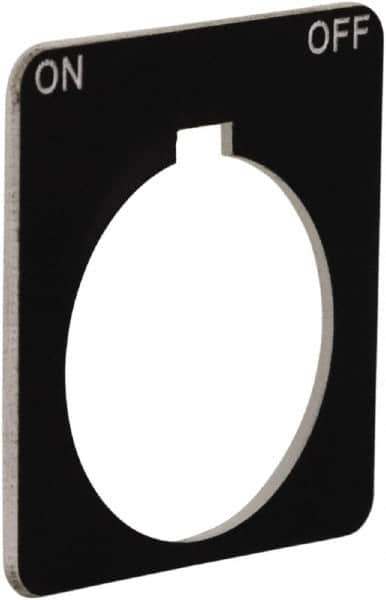 Schneider Electric - Square, Plastic Legend Plate - On-Off - Black Background, White Letters, 1.2 Inch Hole Diameter, 1-3/4 Inch Square - A1 Tooling