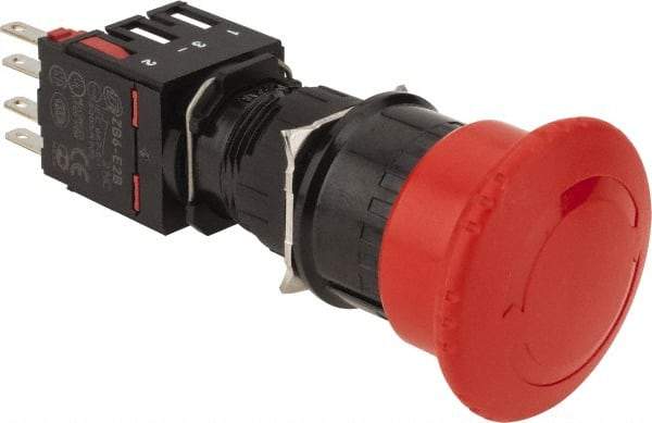 Schneider Electric - 16mm Mount Hole, Extended Mushroom Head, Pushbutton Switch with Contact Block - Round, Red Pushbutton, Maintained (MA), Momentary (MO) - A1 Tooling