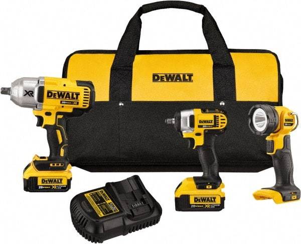 DeWALT - 20 Volt Cordless Tool Combination Kit - Includes 1/2" Impact Wrench, 3/8" Impact Driver & LED Worklight, Lithium-Ion Battery Included - A1 Tooling