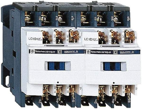 Schneider Electric - 3 Pole, 24 Coil VAC at 50/60 Hz, 9 Amp at 440 VAC, Reversible IEC Contactor - 1 Phase hp: 0.5 at 115 VAC, 1 at 230/240 VAC, 3 Phase hp: 2 at 200/208 VAC, 2 at 230/240 VAC, 5 at 460/480 VAC, 7.5 at 575/600 VAC - A1 Tooling