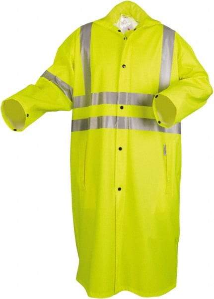 MCR Safety - Size M, Lime, Rain, High Visibility Coat - 53" Chest, 2 Pockets, Attached Hood - A1 Tooling