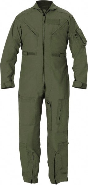 Flight Suit: Size 52 Regular, Nomex Green, Zipper Closure, 6 Pocket