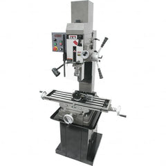 Jet - 3 Phase, 19-11/16" Swing, Geared Head Mill Drill Combination - 32-1/4" Table Length x 9-1/2" Table Width, 20-1/2" Longitudinal Travel, 8-1/4" Cross Travel, Variable Spindle Speeds, 1.5 hp, 230 Volts - A1 Tooling