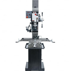 Jet - 3 Phase, 19-11/16" Swing, Geared Head Mill Drill Combination - 32-1/4" Table Length x 9-1/2" Table Width, 20-1/2" Longitudinal Travel, 8-1/4" Cross Travel, Variable Spindle Speeds, 1.5 hp, 230 Volts - A1 Tooling