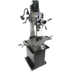 Jet - 1 Phase, 20-1/2" Swing, Geared Head Mill Drill Combination - 32-1/4" Table Length x 9-1/2" Table Width, 20-1/2" Longitudinal Travel, 8-1/4" Cross Travel, 6 Spindle Speeds, 1.5 hp, 115/230 Volts - A1 Tooling