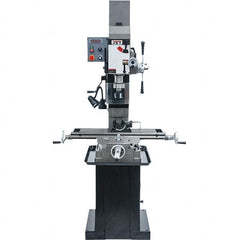 Jet - 1 Phase, 19-11/16" Swing, Geared Head Mill Drill Combination - 32-1/4" Table Length x 9-1/2" Table Width, 20-1/2" Longitudinal Travel, 8-1/4" Cross Travel, Variable Spindle Speeds, 1.5 hp, 115/230 Volts - A1 Tooling