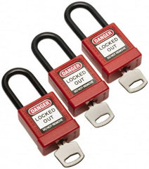 Ability One - Keyed Different Nonconductive Lockout Padlock - 1-1/2" Shackle Clearance, 1-3/8" Shackle Diam, 1-7/8" Body Height x 1-3/8" Body Width, Red - A1 Tooling