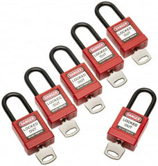 Ability One - Keyed Alike Nonconductive Lockout Padlock - 1-1/2" Shackle Clearance, 1-3/8" Shackle Diam, 1-7/8" Body Height x 1-3/8" Body Width, Red - A1 Tooling