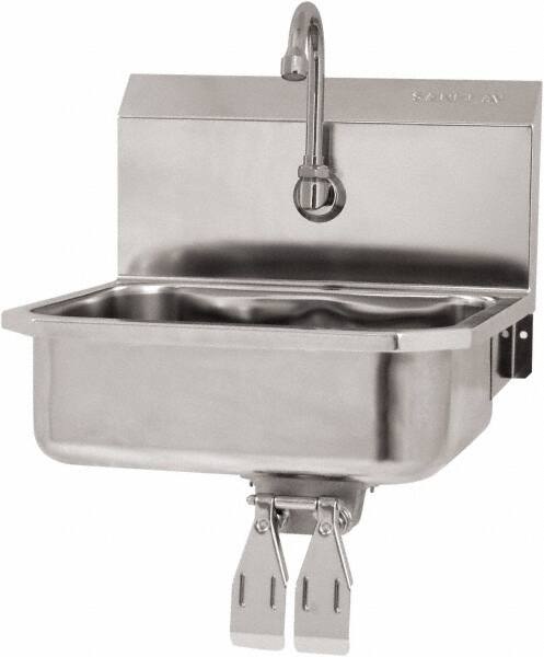 SANI-LAV - 14" Long x 11" Wide Inside, 1 Compartment, Grade 304 Stainless Steel Hand Sink Wall Mount with Double Knee Valve - 18 Gauge, 16" Long x 15-1/4" Wide x 16" High Outside, 5" Deep - A1 Tooling