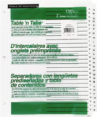 Office Essentials - 11 x 8 1/2" A to Z Label, 26 Tabs, 3-Hole Punched, Preprinted Divider - White - A1 Tooling