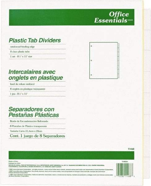 Office Essentials - 11 x 8 1/2" 8 Tabs, 3-Hole Punched, Customizable Divider - Clear Tabs, Buff Folder - A1 Tooling