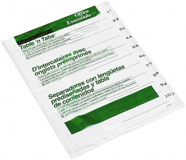 Office Essentials - 11 x 8 1/2" 1 to 10" Label, 10 Tabs, 3-Hole Punched, Preprinted Divider - White - A1 Tooling