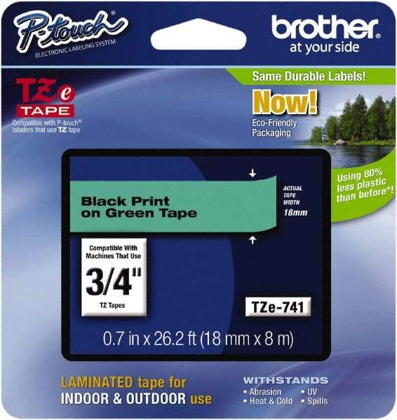 Brother - 0.7" Wide x 314.4" Long, Green Plastic/Paper Tape Cassette - For Label Maker - A1 Tooling