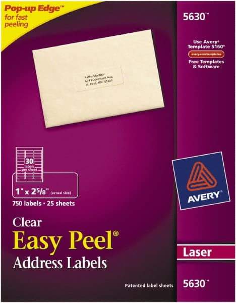 AVERY - 1" Wide x 2-5/8" Long, Clear Paper Shipping Label - For Laser Printers - A1 Tooling