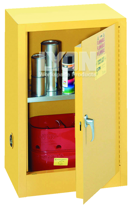 Compact Storage Cabinet - #5473 - 23-1/4 x 18 x 35" - 12 Gallon - w/one shelf, 1-door manual close - Yellow Only - A1 Tooling