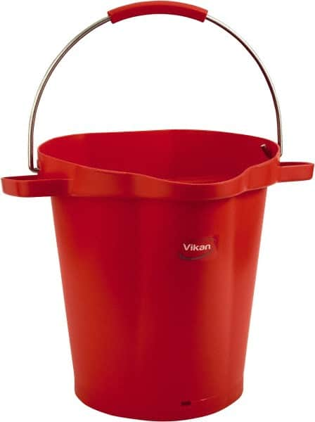 Vikan - 5 Gal, 18" High, Polypropylene Round Red Single Pail with Pour Spout - Handle Included, 15.4mm Top Length x 18.9" Top Width x 18.9" Top Diam - A1 Tooling