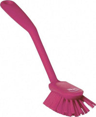 Vikan - 2.4" Bristle Length, Polyester Cleaning & Finishing Brush - 2-1/2" Long x 2.4" Wide Head, 10.8" OAL, Easy Grip Handle, Pink, Polypropylene Block - A1 Tooling