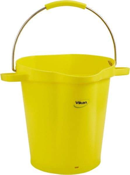 Vikan - 5 Gal, 18" High, Polypropylene Round Yellow Single Pail with Pour Spout - Handle Included, 15.4mm Top Length x 18.9" Top Width x 18.9" Top Diam - A1 Tooling