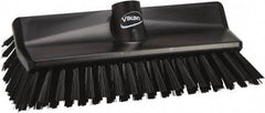 Vikan - 3.9" Bristle Length, Polyester Scrub Brush - 5-1/2" Wide Head, 3.9" OAL, European Threaded Handle, Black, Polypropylene Block - A1 Tooling