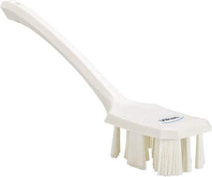 Vikan - 2-3/4" Bristle Length, Polyester Scrub Brush - 12" Long x 2-7/8" Wide Head, 15-1/2" OAL, Long Handle, White, Polypropylene Block - A1 Tooling