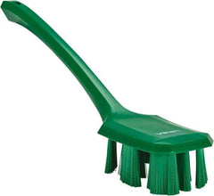 Vikan - 2-3/4" Bristle Length, Polyester Scrub Brush - 12" Long x 2-7/8" Wide Head, 15-1/2" OAL, Long Handle, Green, Polypropylene Block - A1 Tooling