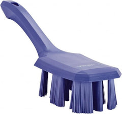 Vikan - 2-3/4" Bristle Length, Polyester Scrub Brush - 8" Long x 2-7/8" Wide Head, 10" OAL, Short Handle, Purple, Polypropylene Block - A1 Tooling