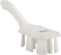 Vikan - 2-3/4" Bristle Length, Polyester Scrub Brush - 8" Long x 2-7/8" Wide Head, 10" OAL, Short Handle, White, Polypropylene Block - A1 Tooling