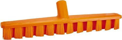 Vikan - 1-7/8" Bristle Length, Polyester Deck Scrub Brush - 1-7/8" Wide Head, 15-1/4" OAL, European Threaded Handle, Orange, Polypropylene Block - A1 Tooling