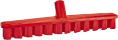 Vikan - 1-7/8" Bristle Length, Polyester Deck Scrub Brush - 1-7/8" Wide Head, 15-1/4" OAL, European Threaded Handle, Red, Polypropylene Block - A1 Tooling