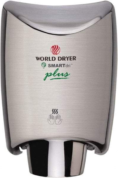 World Dryer - 1200 Watt Silver Finish Electric Hand Dryer - 100/120 Volts, 10 Amps, 9.3" Wide x 12-1/2" High x 7.6" Deep - A1 Tooling