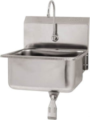 SANI-LAV - 19" Long x 16" Wide Inside, 1 Compartment, Grade 304 Stainless Steel Hand Sink Wall Mount with Single Knee Valve - 18 Gauge, 21" Long x 20" Wide x 24" High Outside, 10" Deep - A1 Tooling