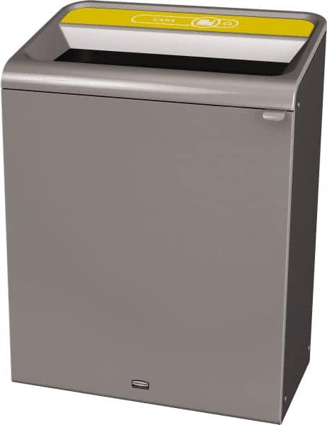 Rubbermaid - 45 Gal Gray Rectangle Decorative Indoor Single Stream Waste Receptacle - Metal, Cans Graphic, 37.965" High x 29.132" Long x 19-1/2" Wide, Lid Included - A1 Tooling