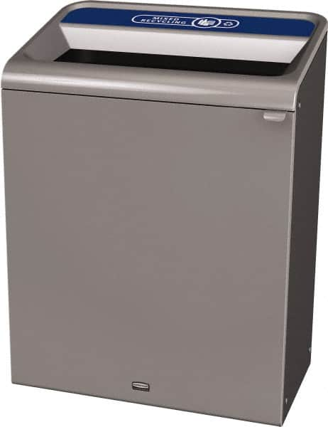 Rubbermaid - 45 Gal Gray Rectangle Decorative Indoor Single Stream Waste Receptacle - Metal, Mixed Recycling Graphic, 37.965" High x 29.132" Long x 19-1/2" Wide, Lid Included - A1 Tooling