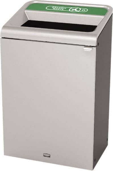 Rubbermaid - 33 Gal Gray Rectangle Decorative Indoor Single Stream Waste Receptacle - Metal, Organic Waste Graphic, 37.965" High x 24.051" Long x 19-1/2" Wide, Lid Included - A1 Tooling