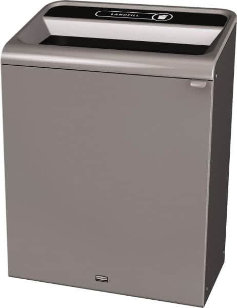 Rubbermaid - 45 Gal Gray Rectangle Decorative Indoor Single Stream Waste Receptacle - Metal, Landfill Graphic, 37.965" High x 29.132" Long x 19-1/2" Wide, Lid Included - A1 Tooling