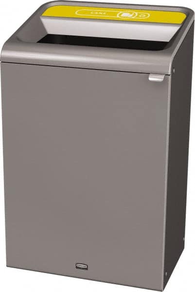 Rubbermaid - 33 Gal Gray Rectangle Decorative Indoor Single Stream Waste Receptacle - Metal, Cans Graphic, 37.965" High x 24.051" Long x 19-1/2" Wide, Lid Included - A1 Tooling