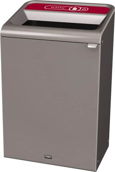 Rubbermaid - 33 Gal Gray Rectangle Decorative Indoor Single Stream Waste Receptacle - Metal, Plastic Graphic, 37.965" High x 24.051" Long x 19-1/2" Wide, Lid Included - A1 Tooling