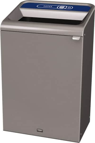 Rubbermaid - 33 Gal Gray Rectangle Decorative Indoor Single Stream Waste Receptacle - Metal, Paper Graphic, 37.965" High x 24.051" Long x 19-1/2" Wide, Lid Included - A1 Tooling