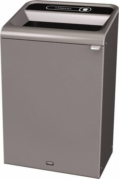 Rubbermaid - 33 Gal Gray Rectangle Decorative Indoor Single Stream Waste Receptacle - Metal, Landfill Graphic, 37.965" High x 24.051" Long x 19-1/2" Wide, Lid Included - A1 Tooling